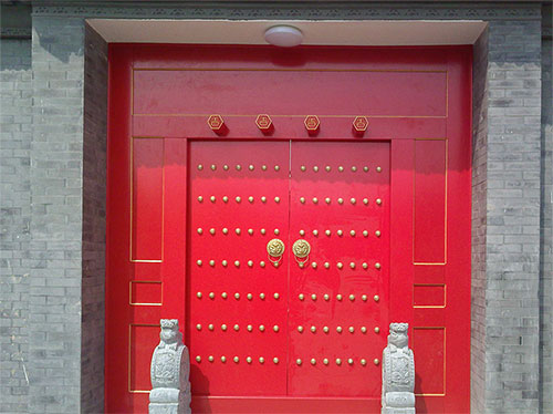铁门关中国传统四合院系列朱红色中式木制大门木作